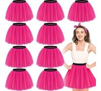 Lot de 9 tutus colorés pour femme - Jupe tutu en tulle à 4 couches - Élastique classique en vrac pour femmes et filles - Costume d'Halloween des années 80, rose rouge, Taille Unique