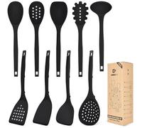 Lot de 9 ustensiles de cuisine en silicone résistants à la chaleur avec crochets arrière, ustensiles de cuisine sans BPA avec spatules, cuillères, skimmer et fourchette à pâtes pour ustensiles de