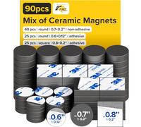 Lot de 90 aimants en ferrite comprenant 40 carrés de 0,7" x 0,2", 25 carrés de 0,8" x 0,2", et 25 adhésifs de 0,6" x 0,12"