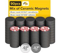 Lot de 90 aimants en ferrite comprenant 45 adhésifs non adhésifs de 0,7" x 0,2" et 45 adhésifs VHB de 0,7" x 0,12"