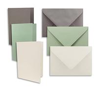 Lot de 90 cartes DIN A6/C6 en graphite, eucalyptus, blanc naturel - Cartes pliantes avec pli A6 10,5 x 14,8 cm et enveloppes C6 11,4 x 16,2 cm - Pour invitations et cartes de vœux pour Noël et