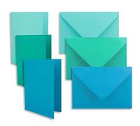 Lot de 90 cartes DIN A6/C6 en turquoise, bleu pacifique, bleu azur - Cartes pliées avec pli A6 10,5 x 14,8 cm et enveloppes C6 11,4 x 16,2 cm - Pour invitations et cartes de vœux pour Noël et
