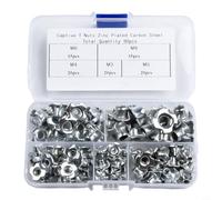 Lot de 90 écrous en T avec 4 dents - Écrous aveugles galvanisés pour bois - Pour m3 M5 M6 M8 - Boîte d'assortiment pour inserts filetés robustes pour la construction de meubles, atelier, projets