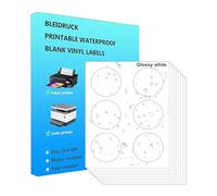 Lot de 90 étiquettes rondes blanches brillantes de 7,6 cm en vinyle imperméable à séchage rapide pour imprimante à jet d'encre ou imprimante laser - 15 feuilles