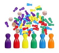 Lot de 90 figurines de jeu pour jeux de société - Lot de cônes colorés et 6 dés en bois pour jeux de société - Rouge, jaune, bleu, orange, vert, violet - Poupées en bois - 25 x 12 cm