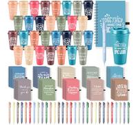 Lot de 90 gobelets en plastique de 473 ml avec couvercle pour carnet de notes et stylo - Cadeau de remerciement pour infirmières, enseignants, collègues, personnel d'équipe (couleur vive, style