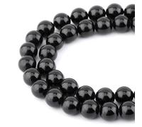Lot de 90 perles d'espacement rondes naturelles véritables pour la fabrication de bijoux, 39,4 cm par fil de 4 mm (tourmaline noire, 4 mm)