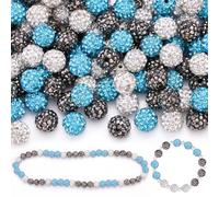 Lot de 90 perles en strass de 10 mm pour travaux manuels, aigue-marine, blanc + hématite, perles disco Shamballa rondes brillantes en vrac, perles en argile cristal étincelantes pour fabrication de