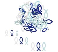 Lot de 90 Poissons Décoratifs en Bois - Décoration de Table pour Baptême, Communion, Confirmation - Poissons en Bois pour Garçon et Fille - Bleu/Rose et Blanc - 3 Tailles (Blau)