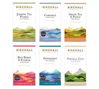 Lot de 90 sachets de thé en forme de bouleau (6 saveurs - perles de thé de jasmin, camomille, thé vert et thé de pêche, fleur de baies rouge, menthe poivrée, Virunga Chai) sans plastique