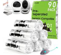 Lot de 90 sacs à litière pour chat, modèle robot, 5/4/3, résistants aux déchirures, transparents, compatibles avec les capteurs, pré-séparés, sacs à litière automatiques, capacité de 24,5 à 38 litres