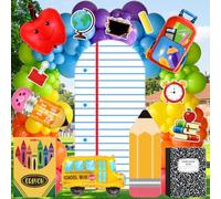 Lot de 92 décorations de fête géantes pour la rentrée scolaire comprenant une arche de ballons, un carnet de notes, une boîte à crayons, des découpes en carton, des cartes de décoration pour le