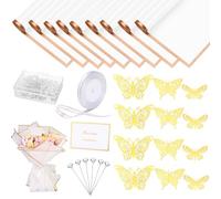 Lot de 93 kits de papier cadeau pour bouquet de fleurs, 20 feuilles de papier cadeau floral imperméable blanc, 10 cartes de vœux, 50 épingles à fleurs, 12 papillons dorés, 1 rouleau de ruban pour