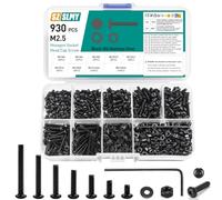 Lot de 930 vis M.5, boulons et écrous, assortiment d'écrous et de boulons noirs, ensemble de vis à tête hexagonale en acier inoxydable, kit de vis et rondelles pour réparation de vélo et moto