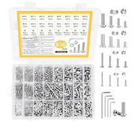 Lot de 936 pièces M3 M4 M5 M6, jeu de vis à tête ronde à six pans creux avec écrous, vis à six pans creux en acier inoxydable avec jeux d'écrous, vis à tête lentille et vis à filetage avec jeux de