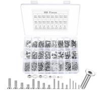 Lot de 950 vis M2 M3 M4 M5 en acier inoxydable avec six pans creux - Vis à tête fraisée avec écrous, rondelles, vis à tête plate