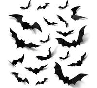Lot de 96 autocollants 3D chauve-souris effrayants - 4 tailles différentes - Pour fenêtre, mur, porte de maison, extérieur, intérieur, fête d'Halloween