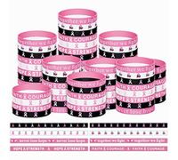 Lot de 96 bracelets de sensibilisation au cancer du sein avec ruban rose en silicone avec espoir, foi, force, courage, inspirant le cancer du sein, cadeaux de fête