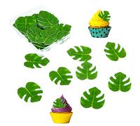 Lot de 96 décorations gâteau en forme feuille de tortue tropicale en forme feuille palmier, décorations gâteau forme feuille, décorations cupcakes thème fête d'été tropicale, mariage, anniversaire