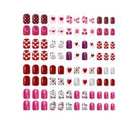 Lot de 96 faux ongles faciles à appliquer avec cœurs rouges romantiques et pois scintillants pour rendez-vous et fêtes