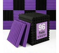 Lot de 96 panneaux d'isolation phonique en mousse pour studio Violet/noir 30,5 x 30,5 x 2,5 cm