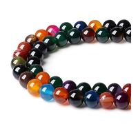 Lot de 96 perles rondes en agate naturelle colorée de 6 mm, 2 brins de 81,3 cm pour fabrication de bracelets, colliers, boucles d'oreilles, bijoux, polissage en pierre véritable