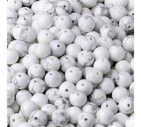 Lot de 96 perles rondes en howlite blanche naturelle de 8 mm à 2 brins de 81,3 cm pour fabrication de bracelets, colliers, boucles d'oreilles, polissage de bijoux en pierre véritable