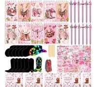 Lot de 98 articles de papeterie rose avec mini carnets, stylos à bille, autocollants en papier à gratter et sacs cadeaux pour fête d'anniversaire sur le thème des cowgirl occidentales