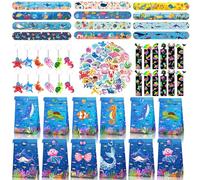 Lot de 98 cadeaux de fête d'animaux marins - Pour anniversaire d'enfant - Avec porte-clés, sacs cadeaux, pochettes, marque-pages, bracelets, autocollants, sacs cadeaux d'anniversaire pour enfants et