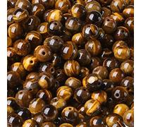 Lot de 98 perles rondes en pierre naturelle œil de tigre de 8 mm pour la fabrication de bracelets, colliers, boucles d'oreilles, bijoux, polissage - 2 brins de 81 cm - Jaune G (UK9, 10355)