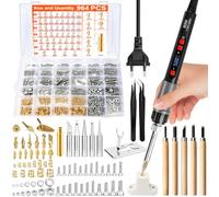 Lot de 982 embouts filetés - Fer à souder 60 W avec 956 écrous, rondelles et vis M2-M8, outils de pressage et adaptateurs, pointes à souder, support, pince à épiler et couteau de sculpture sur bois