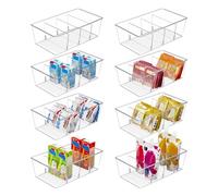 Lot de bacs de rangement pour aliments, bacs en plastique transparent pour garde-manger, cuisine, réfrigérateur, armoire, support à 4 compartiments pour paquets, collations, pochettes, paquets