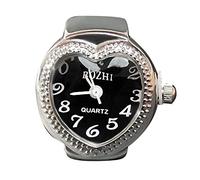 Lot De Bague Véritable montre anneau pour dire l'heure montre horloge anneau rond argent réglable mode bijoux (Black, One Size)