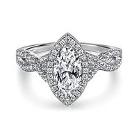 Lot de Bagues Marquise en Argent Véritable Pavée d'Oxydes de Zirconium Mariage Femme Style A 1Pc Taille 58.5