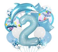 Lot de ballons bleus en forme de dauphin pour 2e anniversaire de garçon et fille - Décoration d'anniversaire 2 ans - XXL - Bleu ciel - Animaux de l'océan