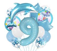 Lot de ballons bleus en forme de dauphin pour 9e anniversaire de garçon - Décoration d'anniversaire pour fille - XXL - Bleu ciel - Animaux de l'océan