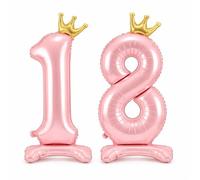 Lot de Ballons Chiffre 18 Rose Clair (1 + 8) Debout 84 cm - Ballons Aluminium Mylar avec Couronnes Dorées - Décoration Anniversaire 18 Ans Femme, Fête & Majorité - Gonflage à l’Air (Autoportant)