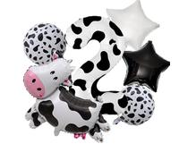 Lot de ballons de fête en forme de vache avec étoiles noires et blanches - 45,7 à 101,6 cm - Décorations d'anniversaire sur le thème des animaux de la ferme avec ballon en Mylar en forme de vache