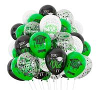 Lot de ballons décoratifs de fête de remise de diplôme 2026 en latex avec confettis imprimés pour homme et femme - Vert noir et blanc