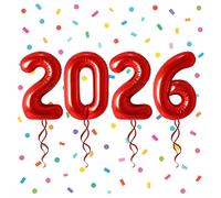 Lot de ballons décoratifs en forme de chiffre 2026 - Taille XXL - Ballons à l'hélium - Décoration de fête d'anniversaire - Ballons rouges