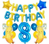 Lot de ballons en latex sur le thème de la banane, en forme de chiffre 8, bannière jaune et bleue, confettis - 30,5 cm pour décoration de fête d'anniversaire pour garçons