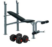 Lot de banc de musculation et haltères courtes total 25 Kg HOMCOM dossier réglable haltères à poids réglable barres incluses