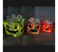 Lot de boîtes cadeaux lumineuses pour Halloween avec nœud, boîte cadeau citrouille, 8 modes pour sapin de Noël, porche, cheminée, jardin