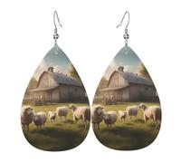 Lot de boucles d'oreilles en cuir imprimé mouton - Boucles d'oreilles légères en forme de larme parfaites pour Noël, la Saint-Valentin