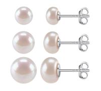 Lot de Boucles doreilles Perles pour Femme 3 Paires Clou d'oreilles Argent 925 avec Perle Blanche Grosses 6 + 8 + 10 mm - Bijoux Élégant Cadeau pour Femme Fille