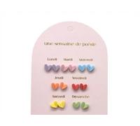 Lot de Boucles d'Oreilles Semaine, Une Semaine de Poésie, 7 Paires Assorties, Motifs Fleurs et Étoiles, Multicolore (Coeur)