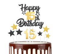 Lot de bougies noires et dorées pour 15e anniversaire - Bougies dorées pour décoration de gâteau d'anniversaire de mariage - Pour filles et garçons - Numéro 15