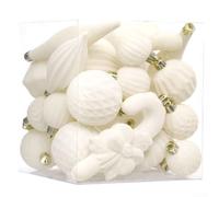 Lot de boules de Noël avec motif floqué pour décoration de vacances, comprend 28 décorations en polystyrène avec boucles de suspension pour arbres de Noël et lieux de fête (beige)