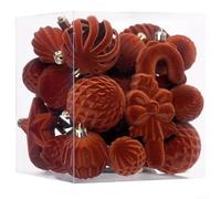 Lot de boules de Noël avec motif floqué pour décoration de vacances, comprend 28 décorations en polystyrène avec boucles de suspension pour arbres de Noël et lieux festifs (marron clair)
