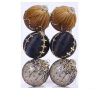 Lot de boules de Noël composé de 6 décorations en mousse enveloppées dans du tissu, équipées de boucles de suspension pour une décoration facile du sapin de Noël et du lieu (noir)